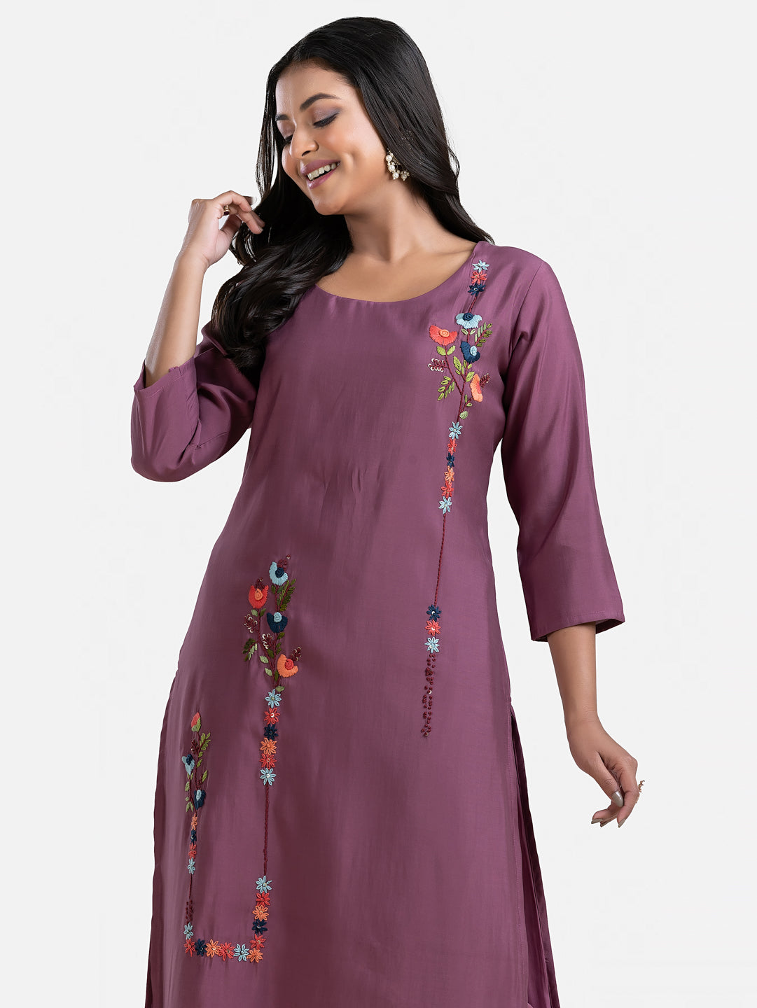 Women's 3/4 th sleeves Minimalistic Bloom Purple Kurti