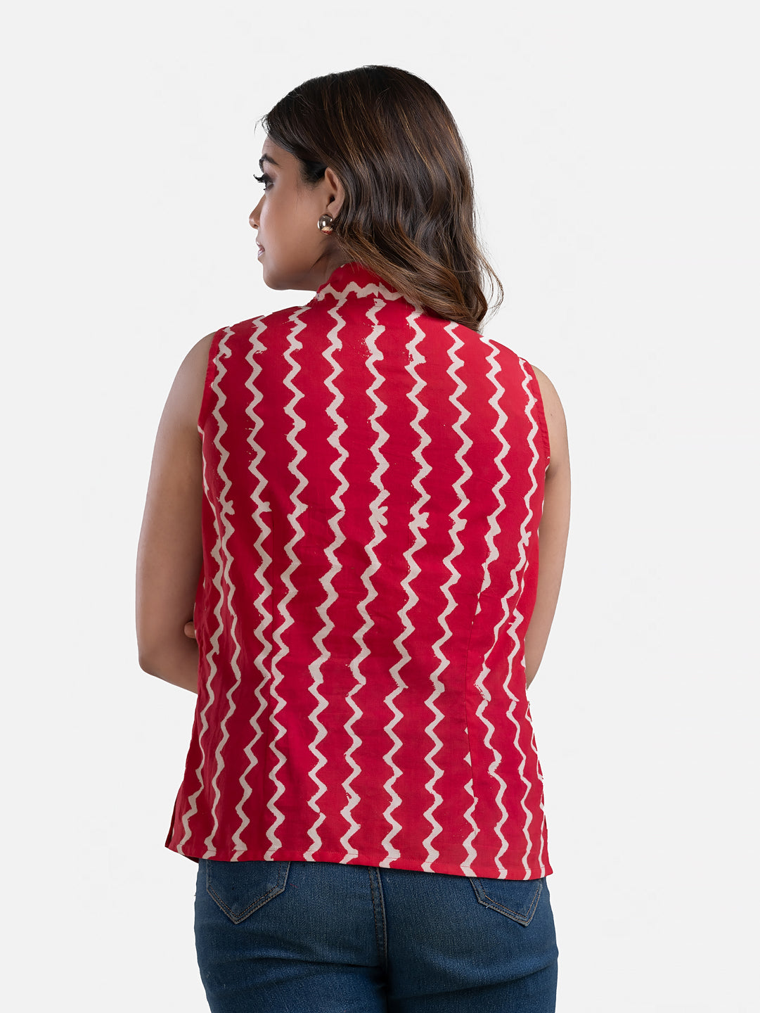 Women's V Neck Sleeveless Red Cotton Top