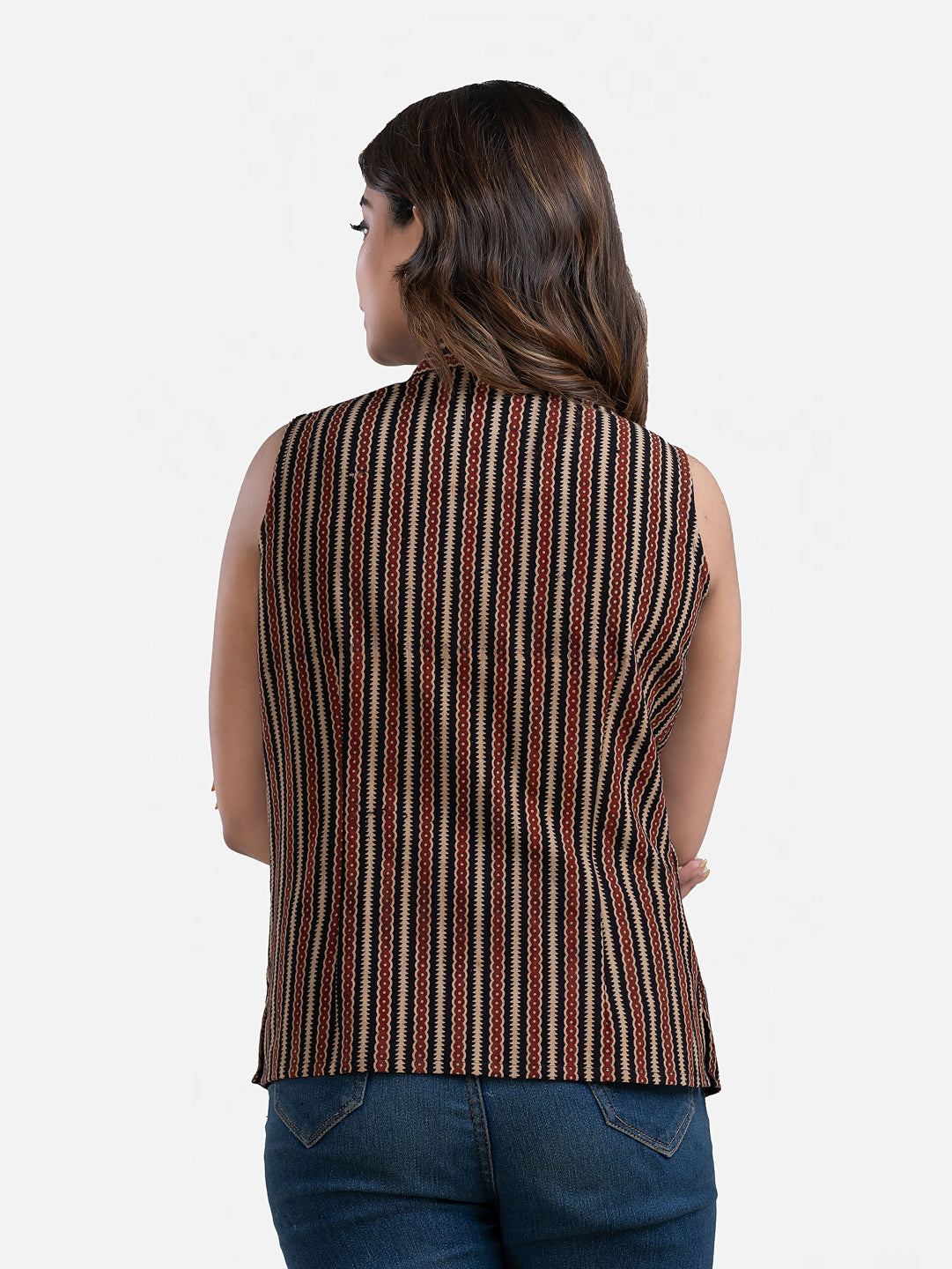 Women's V Neck Sleeveless Brown Cotton Top