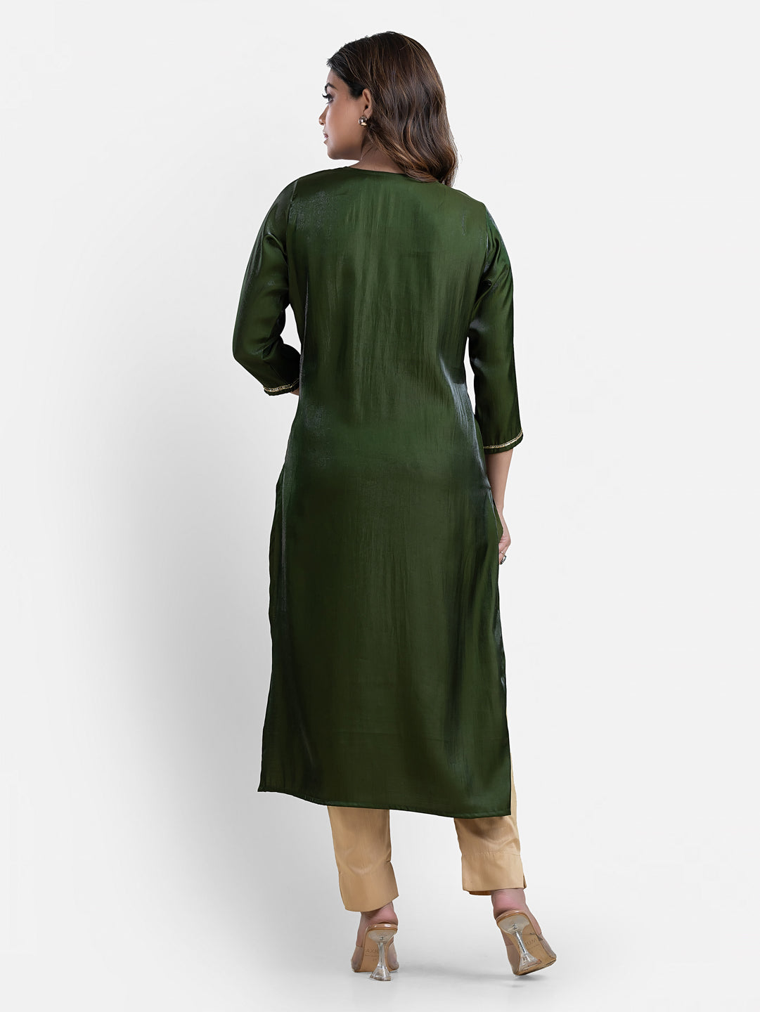 Women's 3/4 Th Sleeves Green Jori Work Kurta