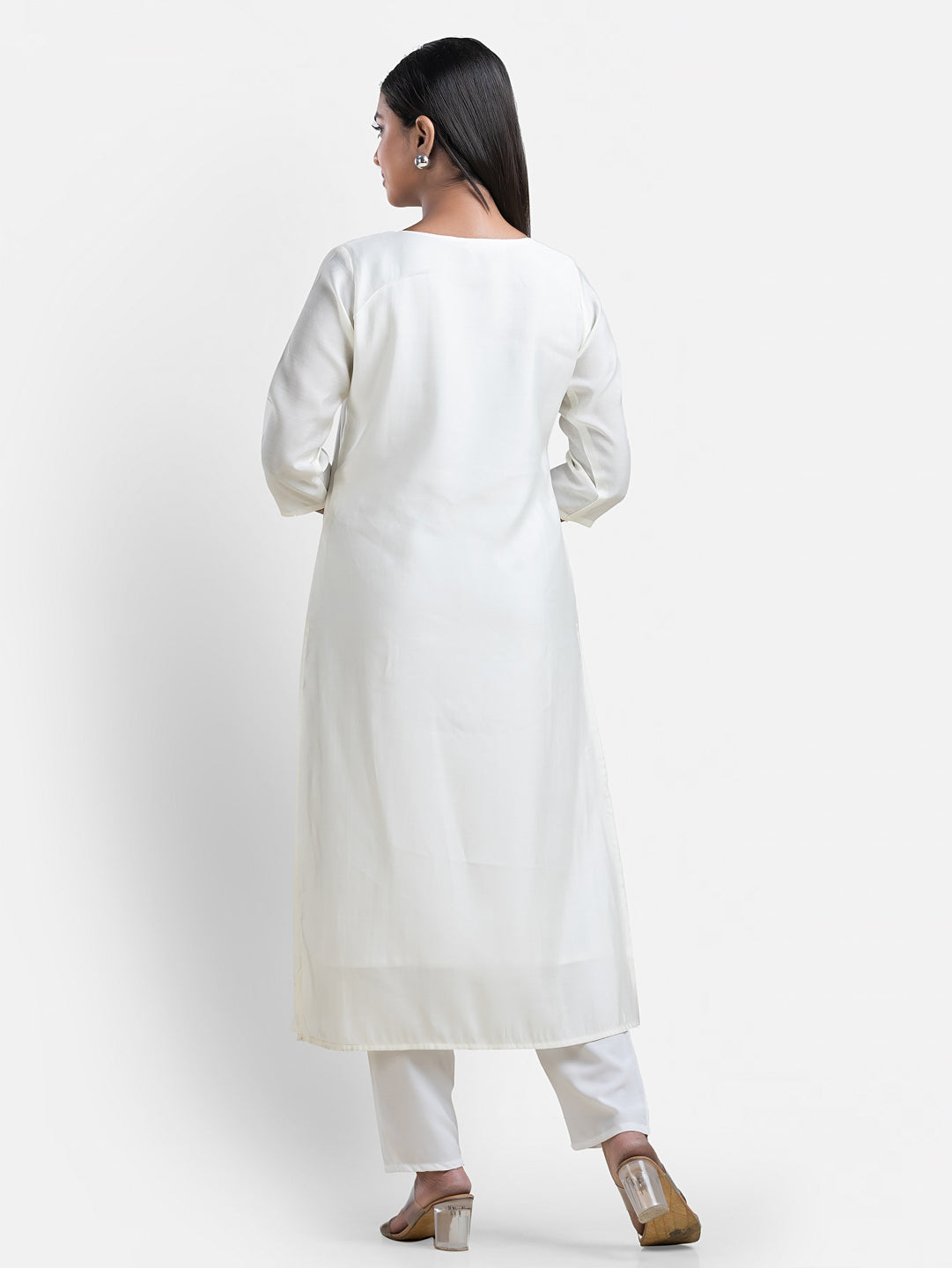 Women's 3/4 th sleeves Minimalistic Bloom White Kurti
