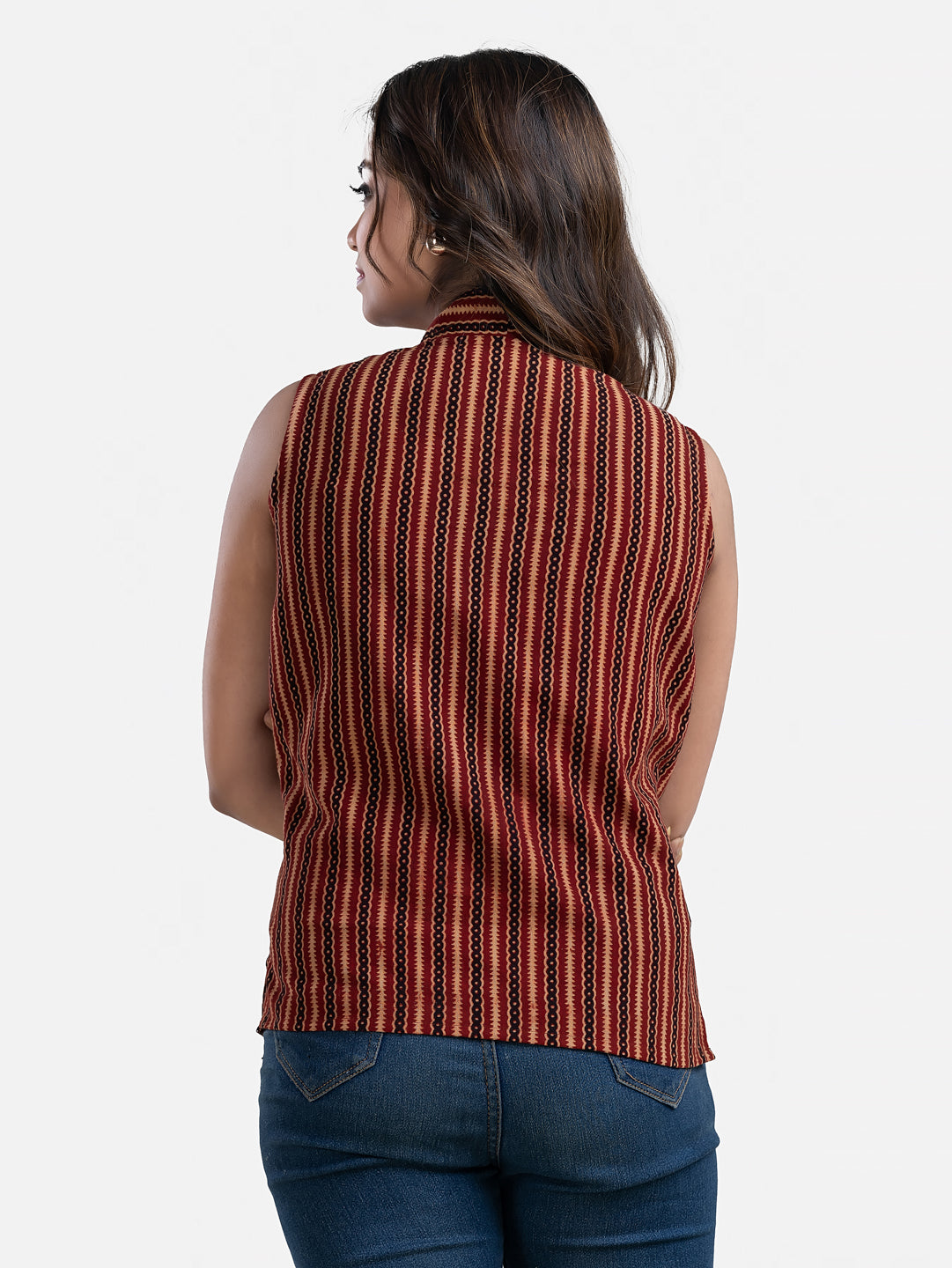 Women's V Neck Sleeveless Maroon Cotton Top