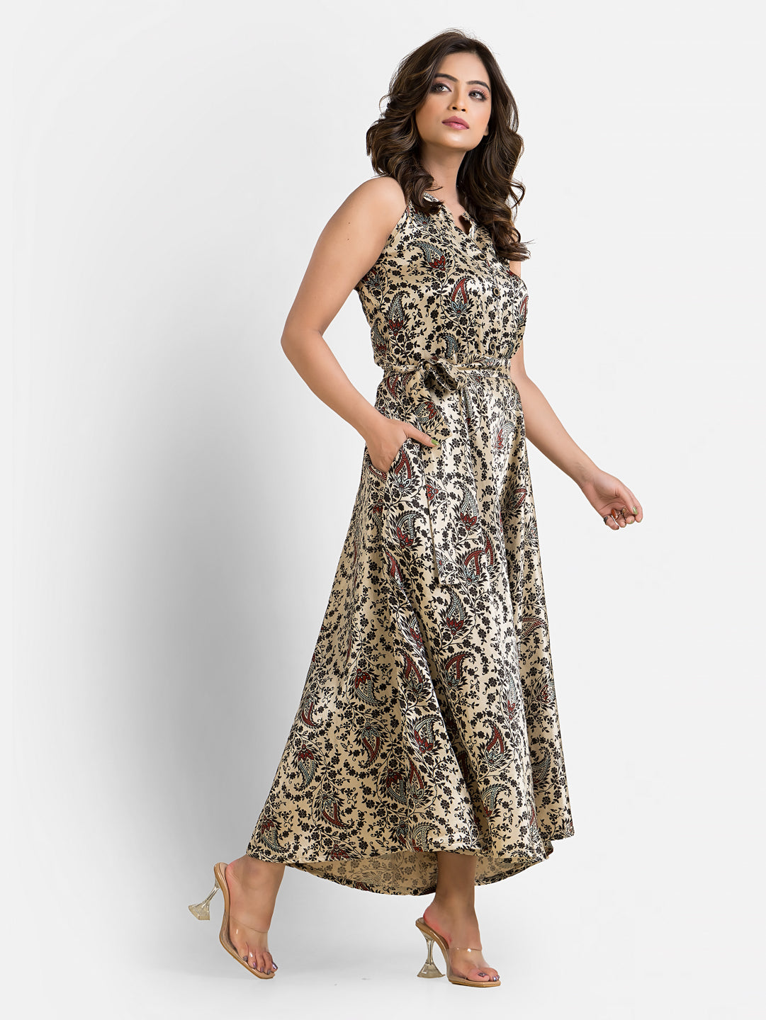 Women's Halterneck Black Mashru Silk Dress