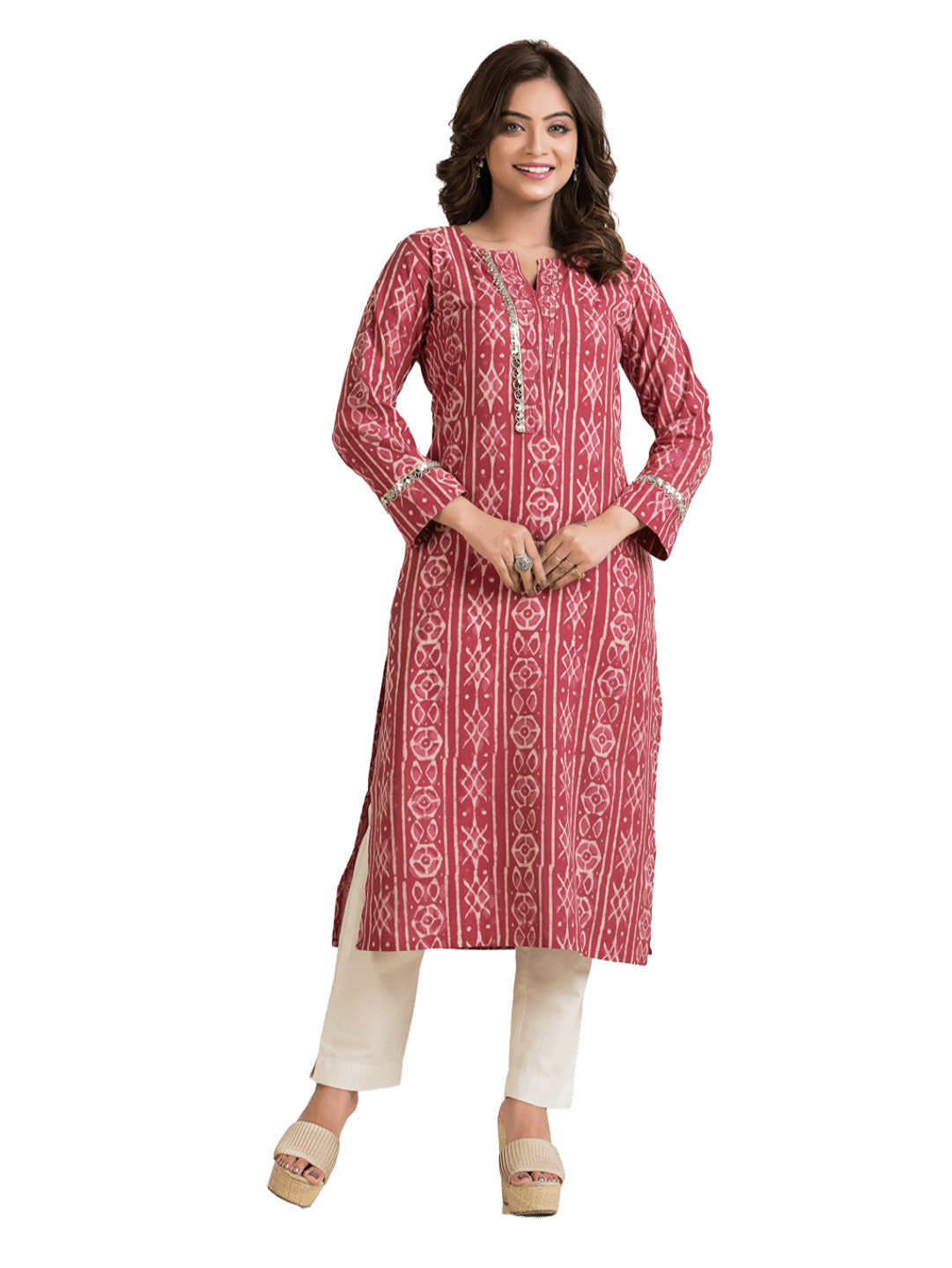 Women's Cotton Blush Dabu Mirror Kurti