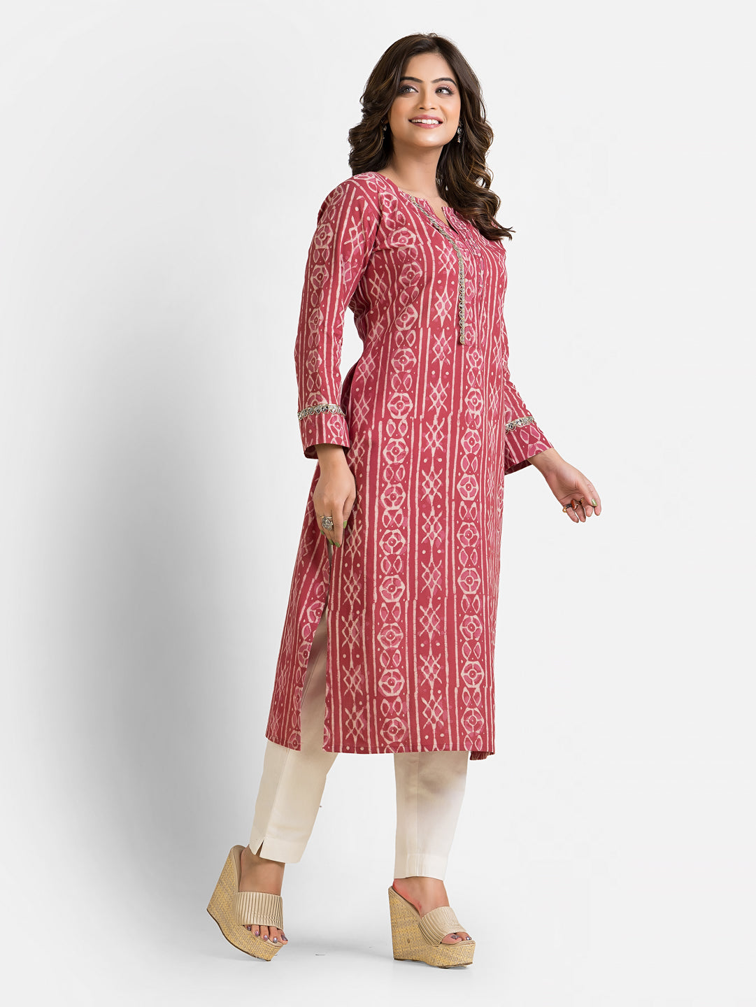 Women's Cotton Blush Dabu Mirror Kurti