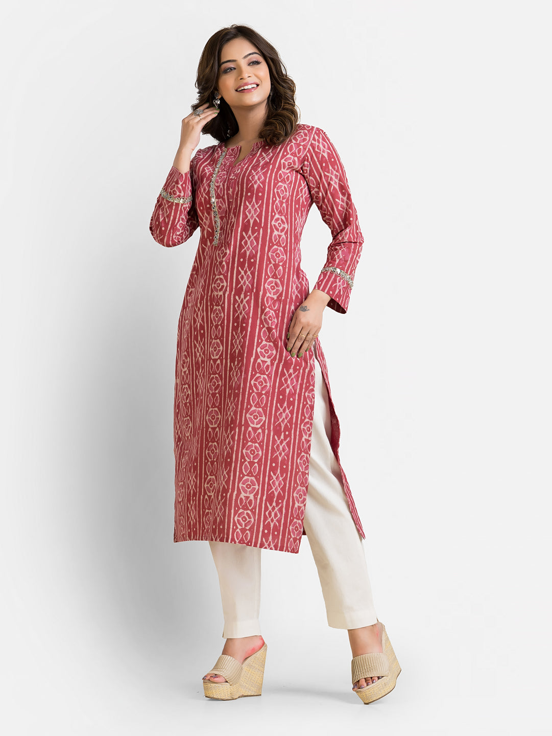 Women's Cotton Blush Dabu Mirror Kurti