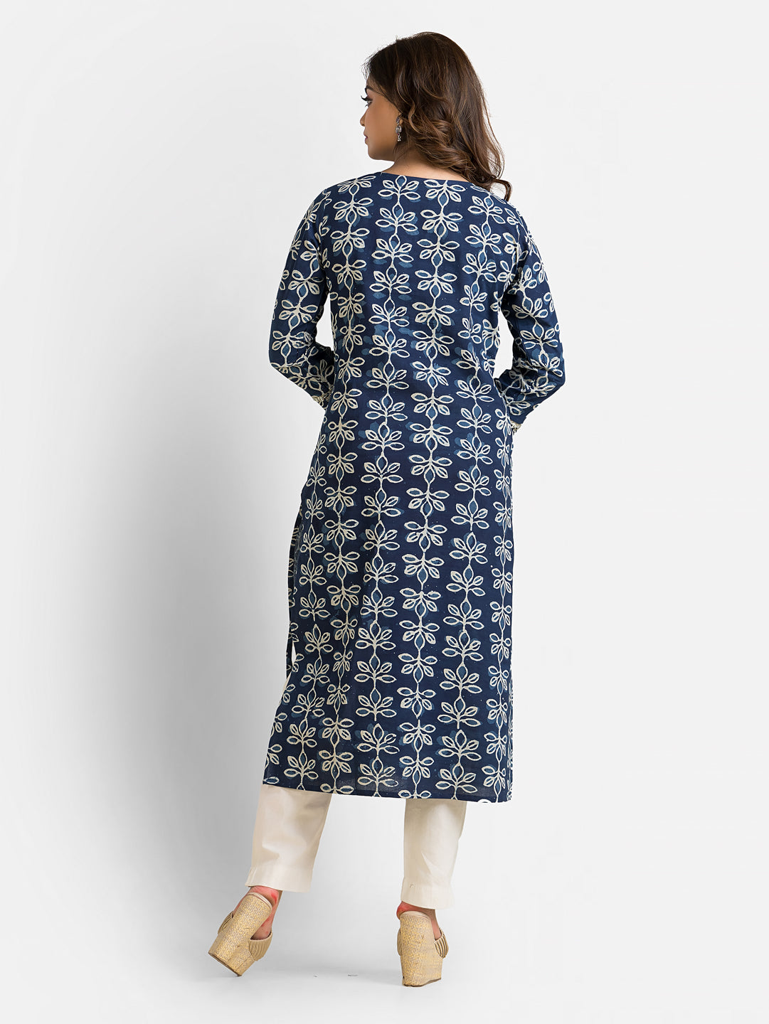 Women's Cotton Indigo Dabu Mirror Kurti