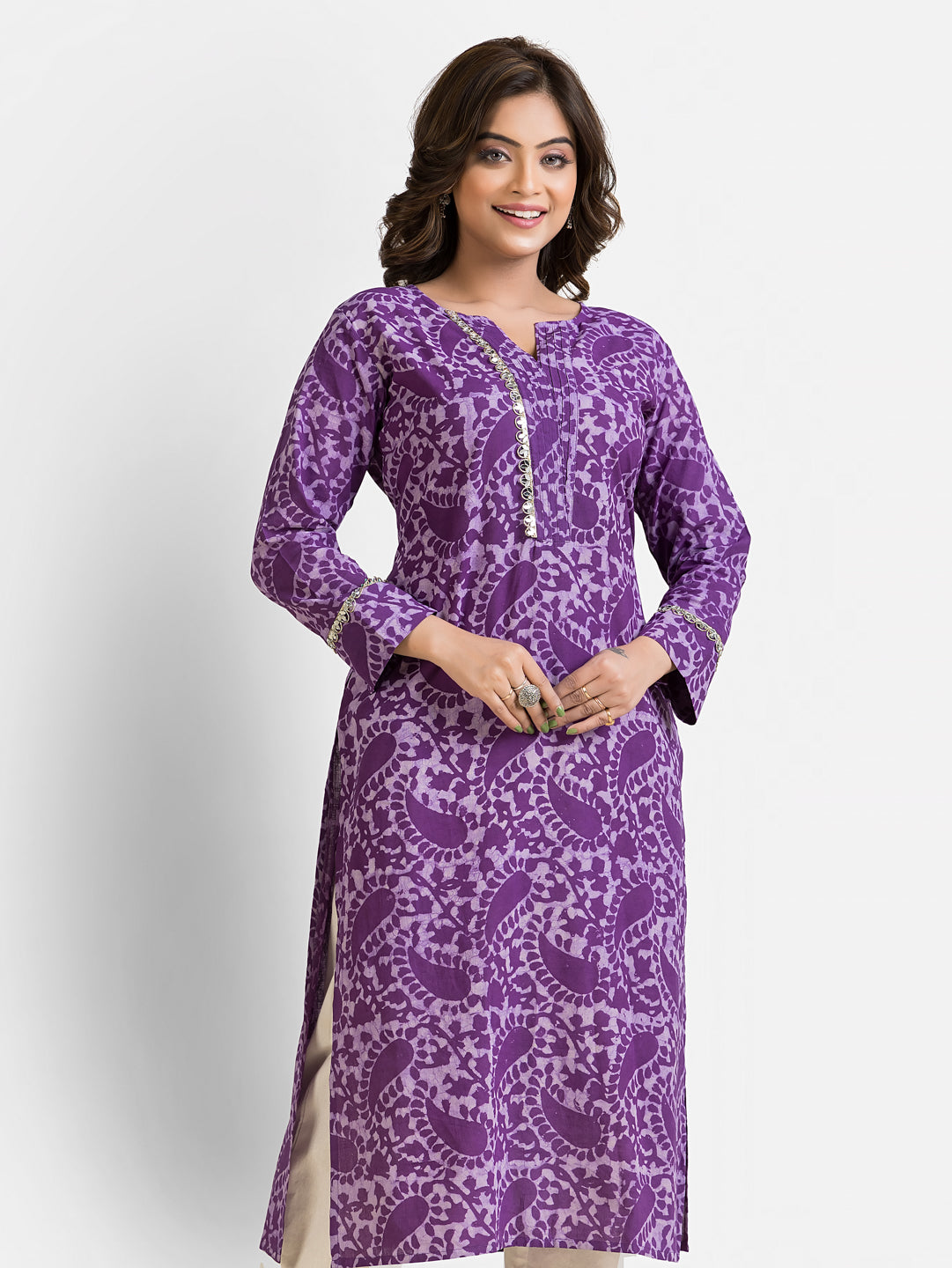 Women's Cotton Purple Dabu Mirror Kurti