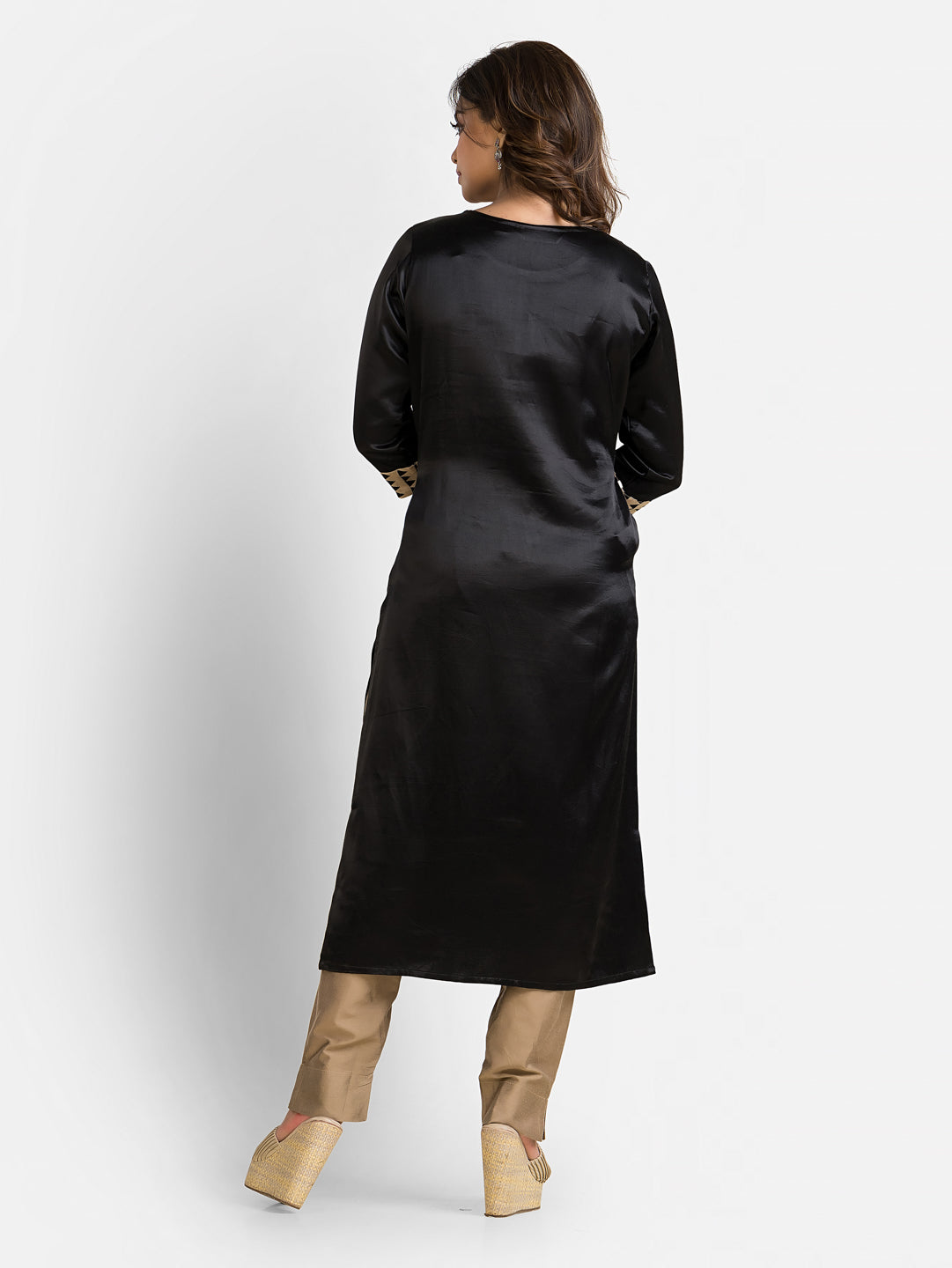 Women's Black Patchwork Mashru Kurti