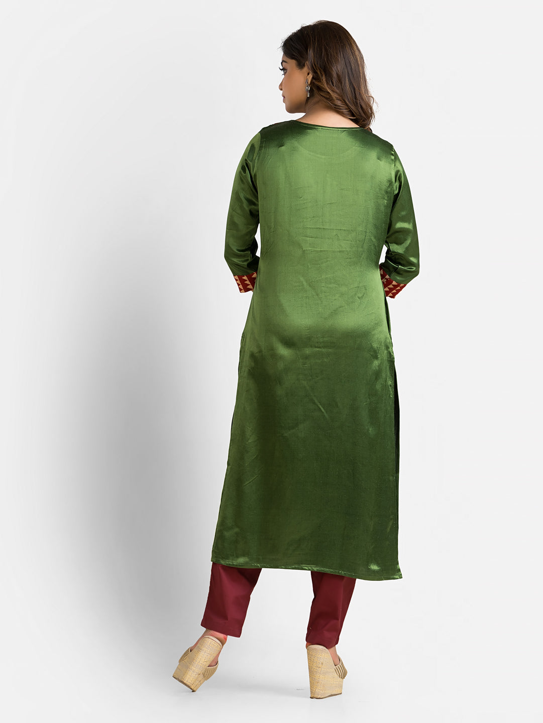 Women's Green Patchwork Mashru Kurti