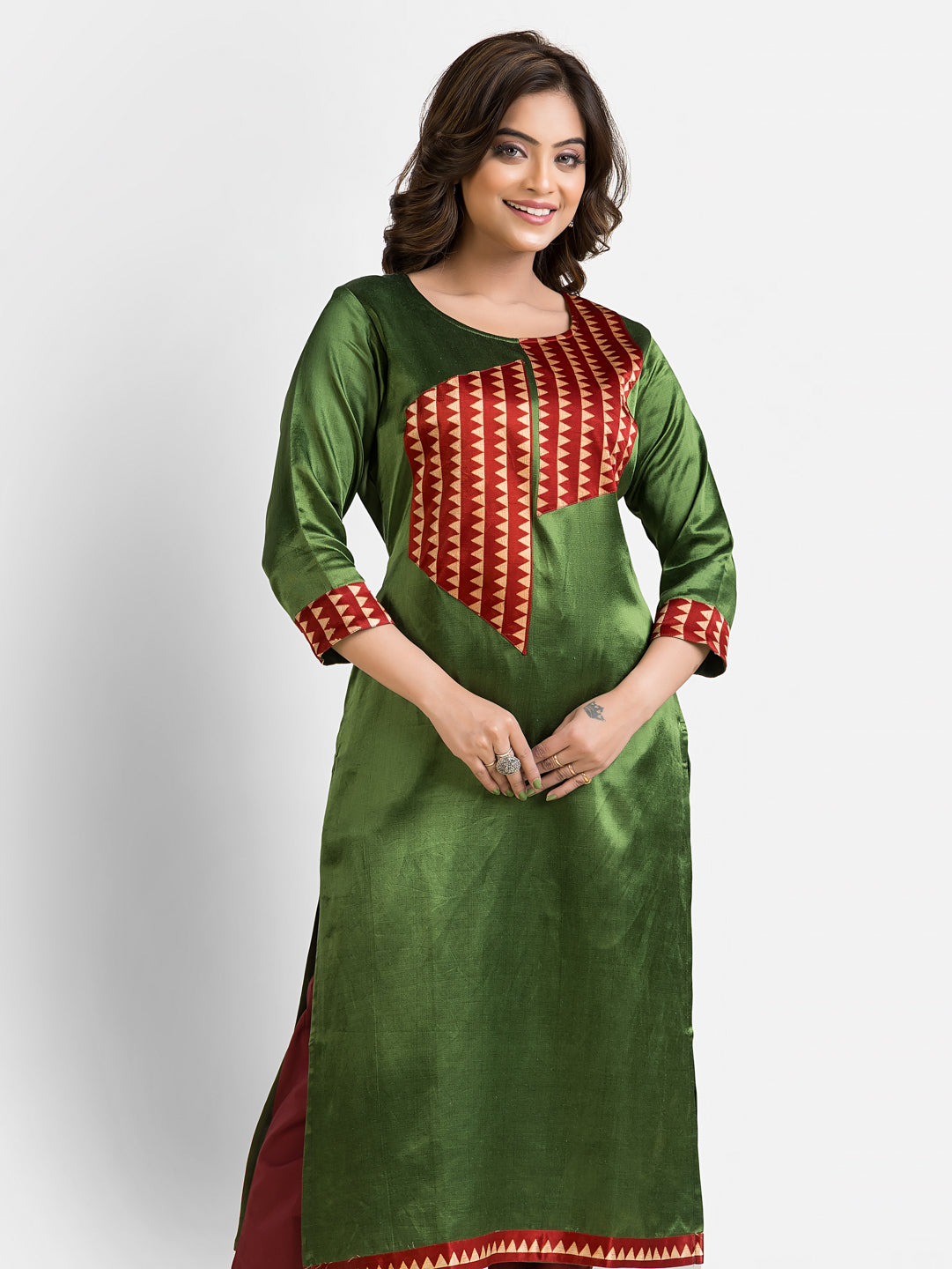 Women's Green Patchwork Mashru Kurti