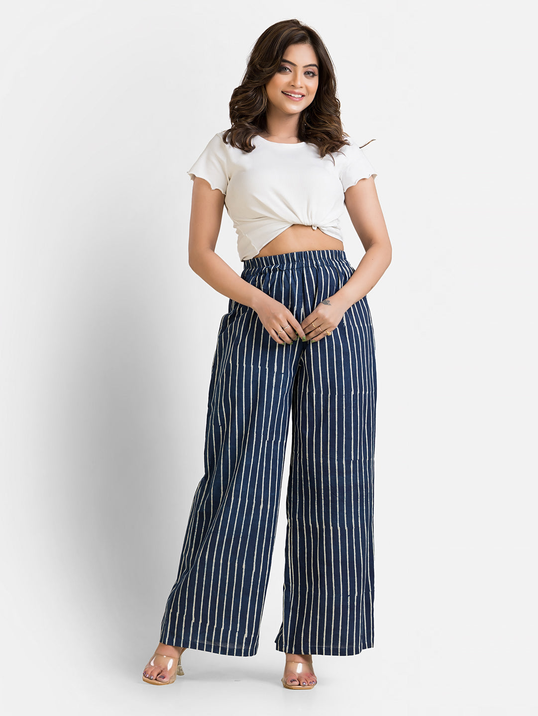 Women's Cotton Navy Ankle Length Palazzo