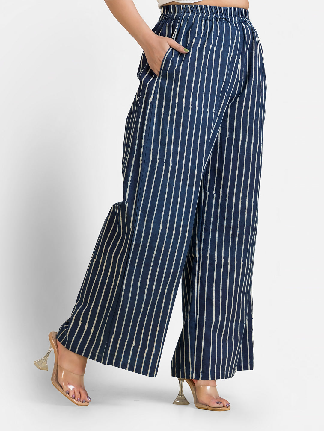 Women's Cotton Navy Ankle Length Palazzo