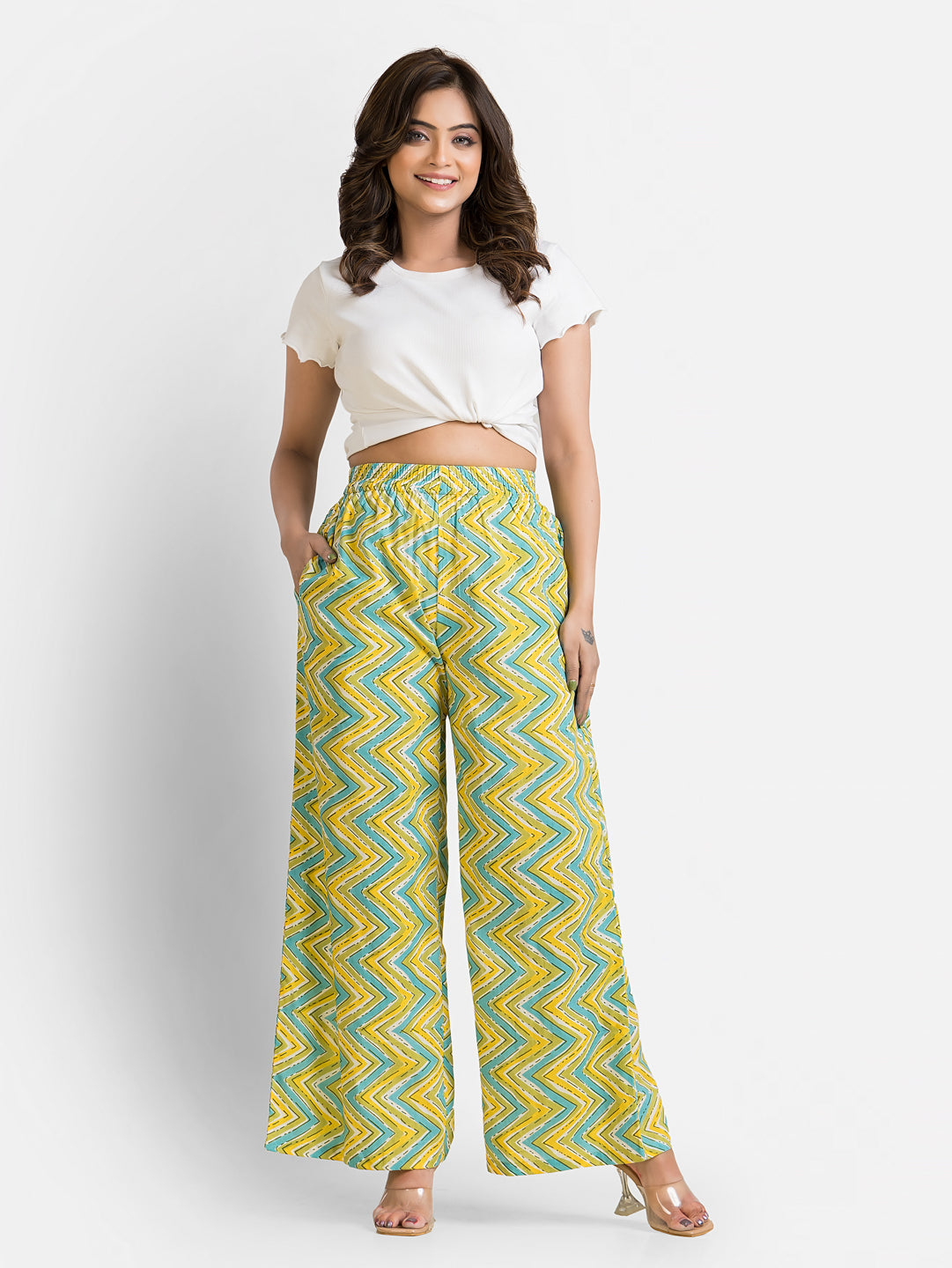 Women's Cotton Green Ankle Length Palazzo