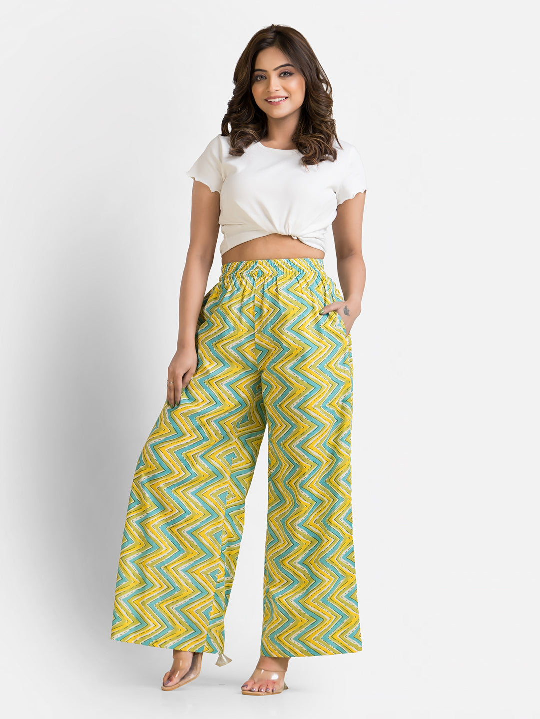 Women's Cotton Green Ankle Length Palazzo - Crazy Needle Online