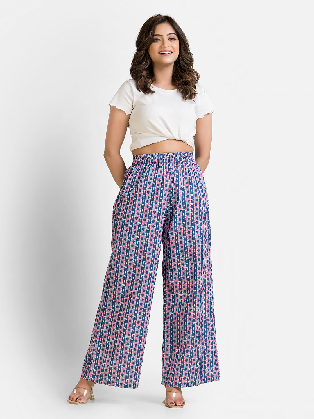 Women's Cotton Blue Ankle Length Palazzo