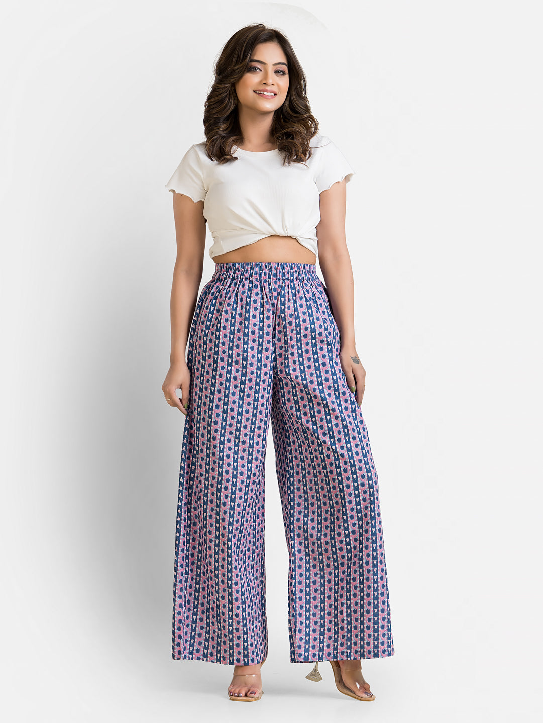 Women's Cotton Blue Ankle Length Palazzo - Crazy Needle Online