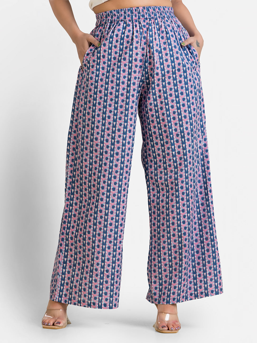 Women's Cotton Blue Ankle Length Palazzo