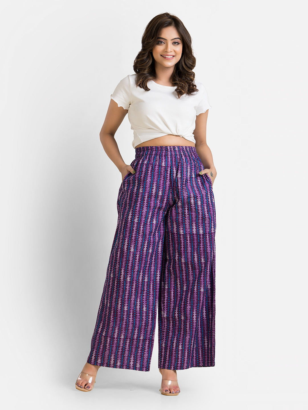 Women's Cotton Purple Ankle Length Palazzo