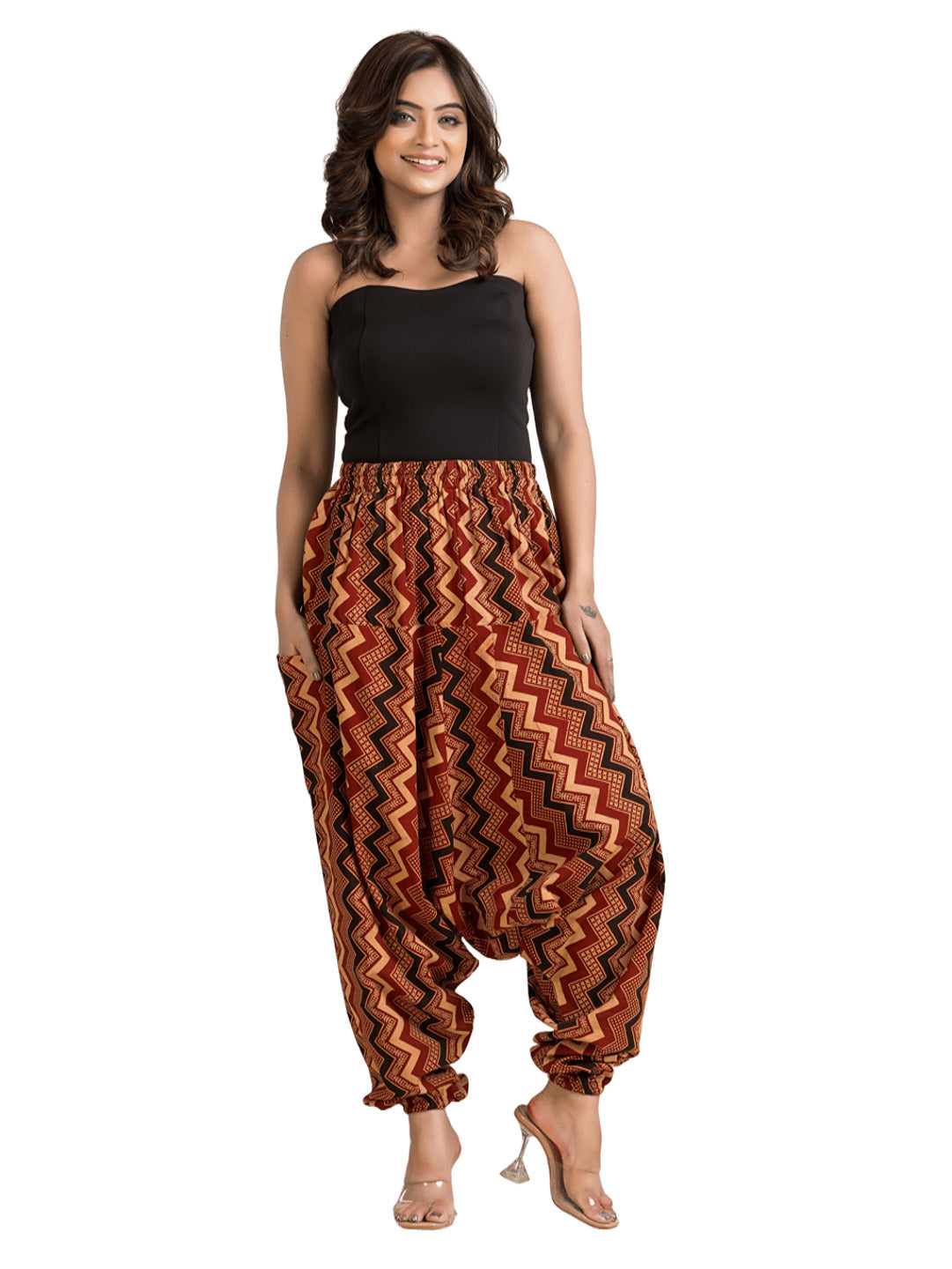 Women's Cotton Maroon Ajrakh Printed Harem Pant