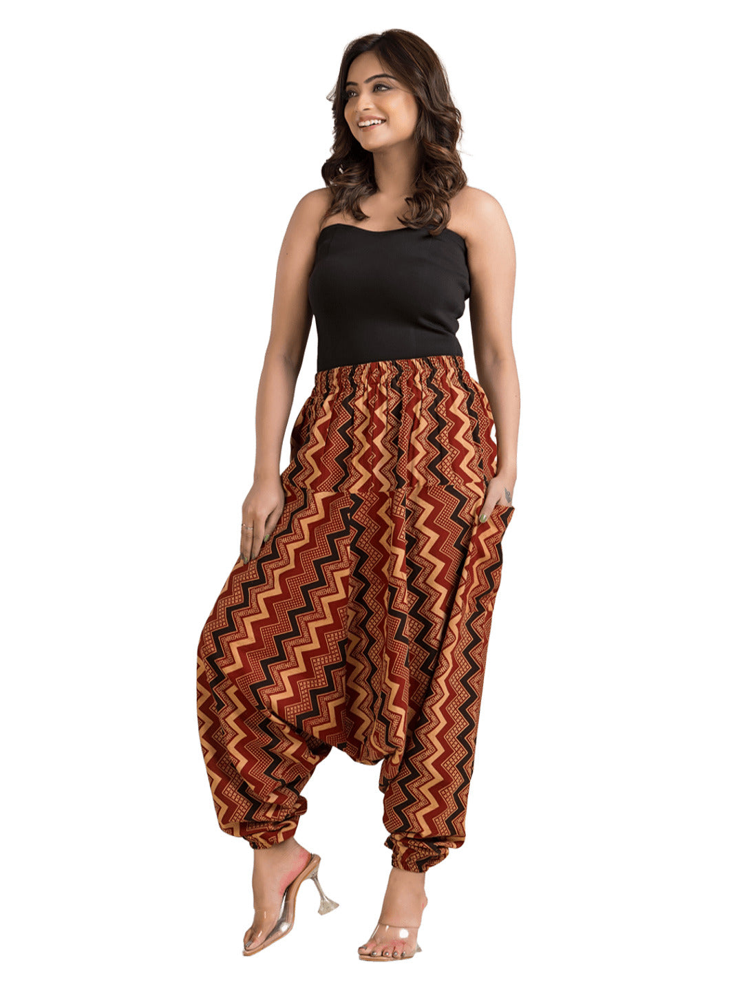 Women's Cotton Maroon Ajrakh Printed Harem Pant