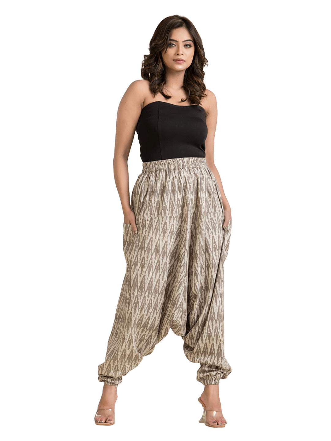 Women's Cotton Grey Ajrakh Printed Harem Pant