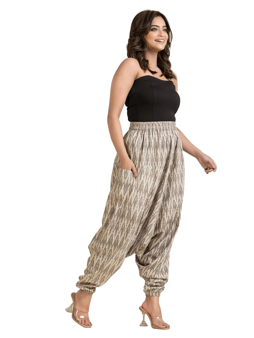 Women's Cotton Grey Ajrakh Printed Harem Pant