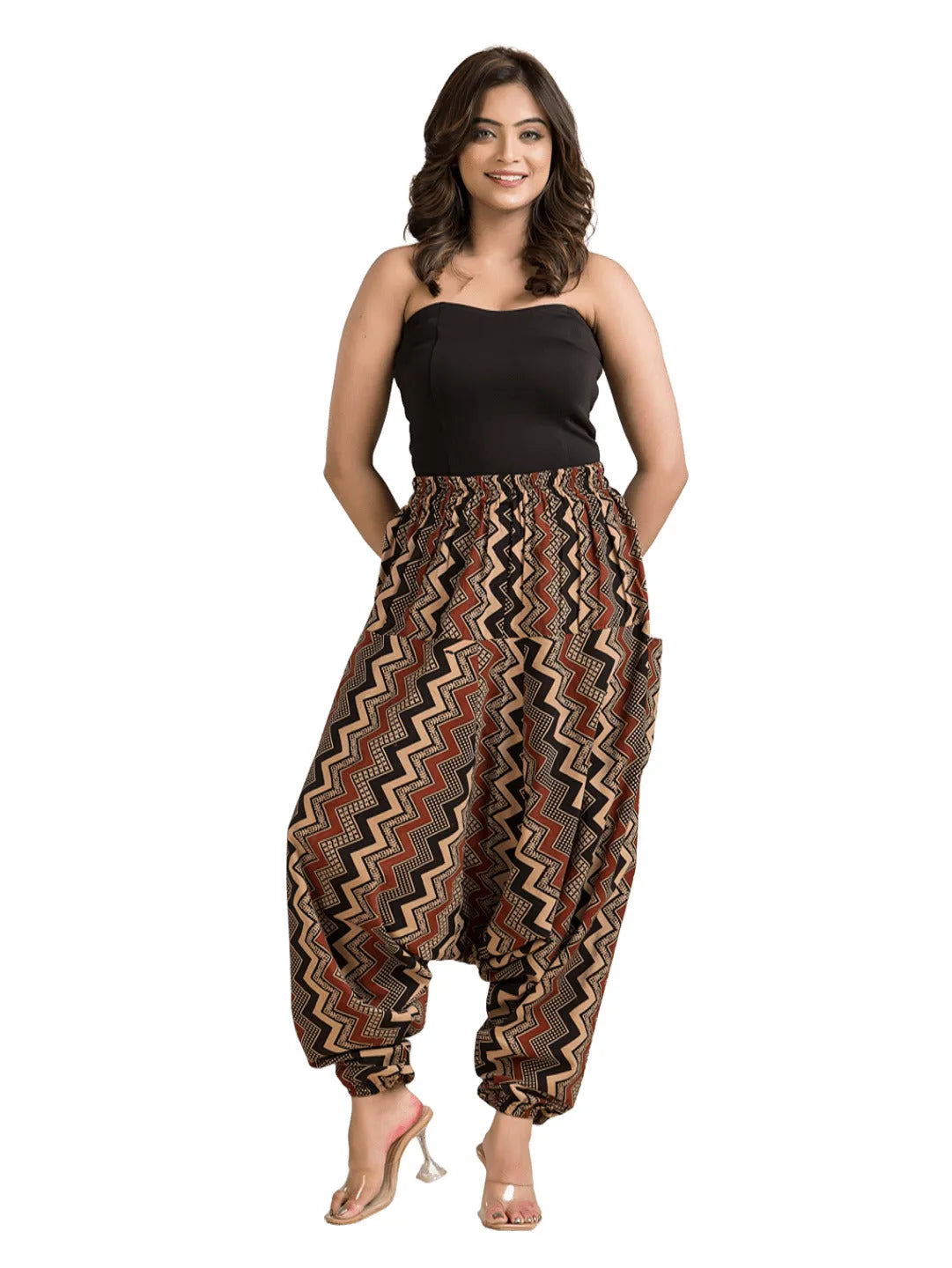 Women's Cotton Black Ajrakh Printed Harem Pant - Crazy Needle Online