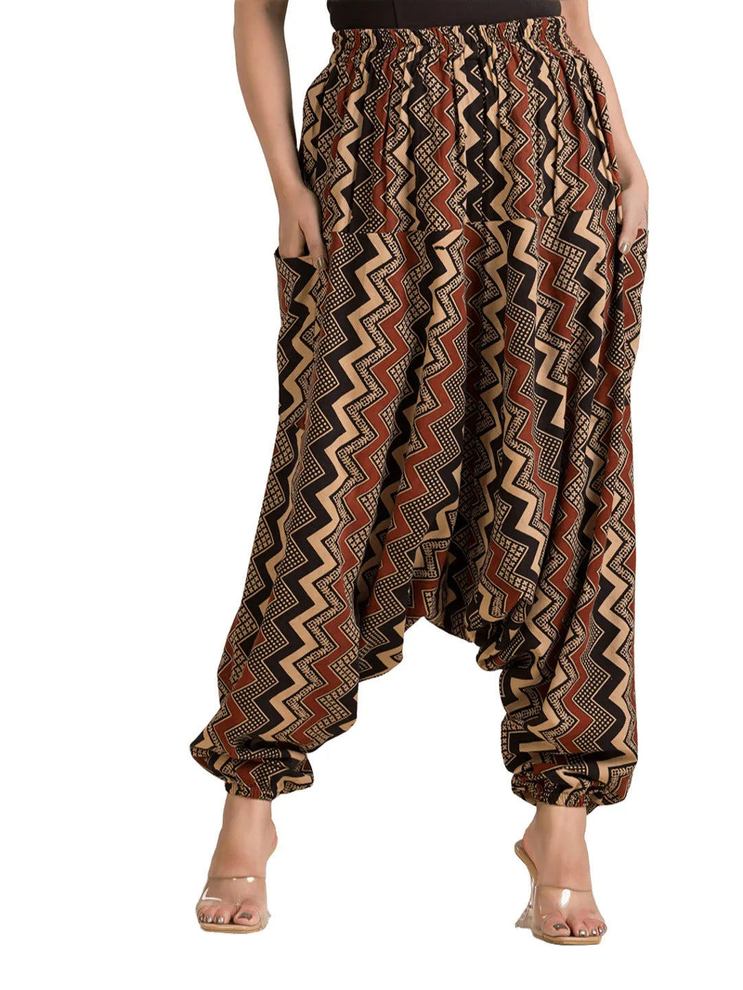 Women's Cotton Black Ajrakh Printed Harem Pant - Crazy Needle Online