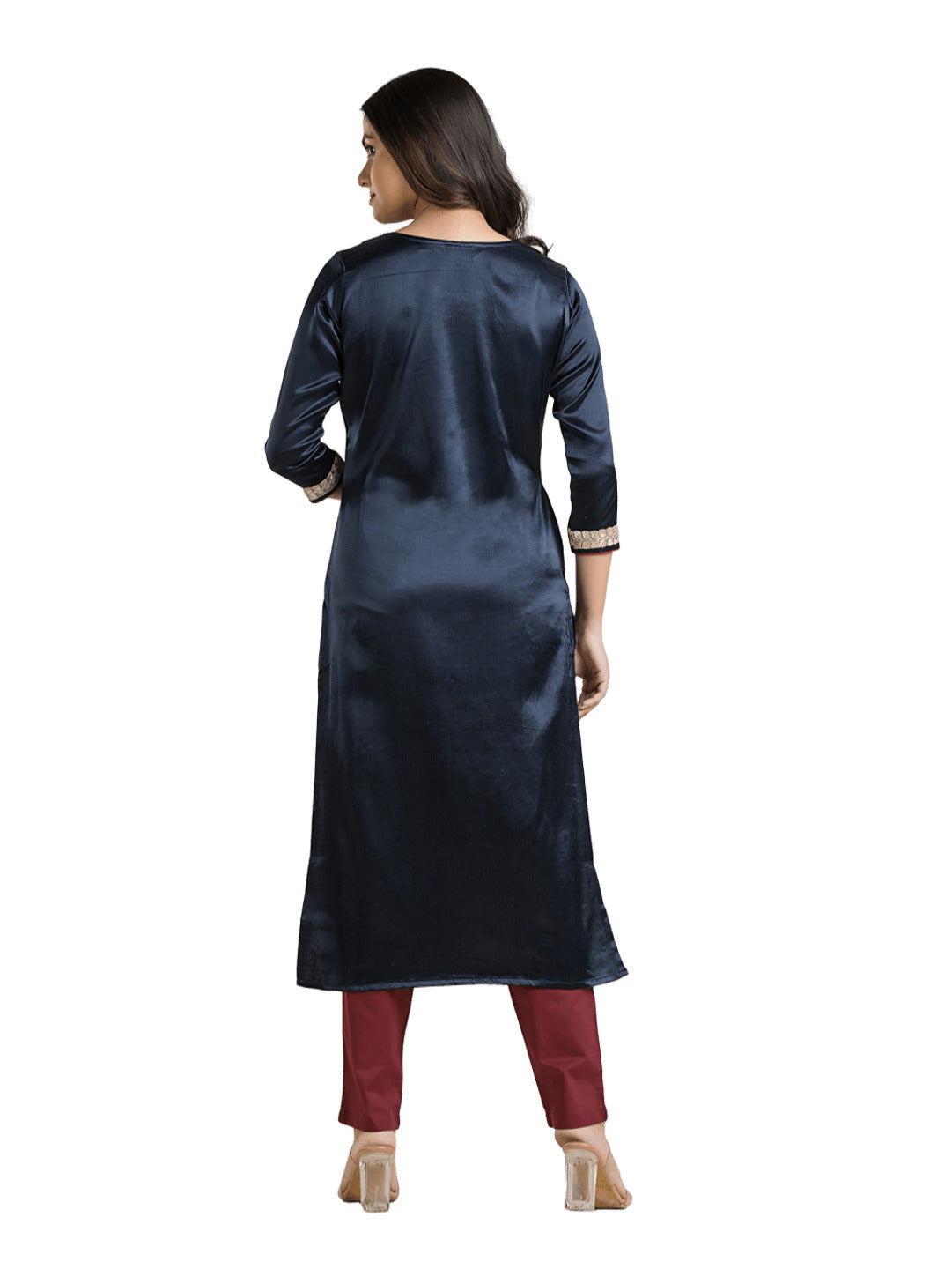 Women's Round Neck Blue Mashru Kurti