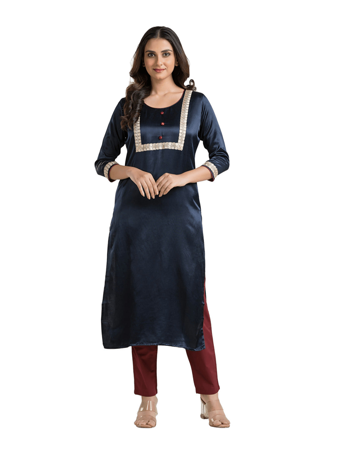 Women's Round Neck Blue Mashru Kurti