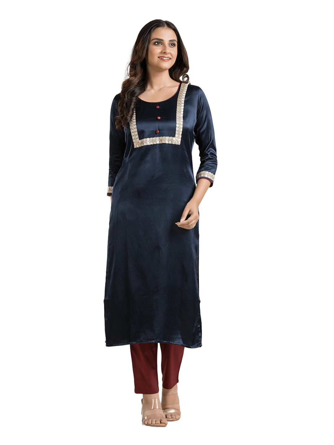 Women's Round Neck Blue Mashru Kurti
