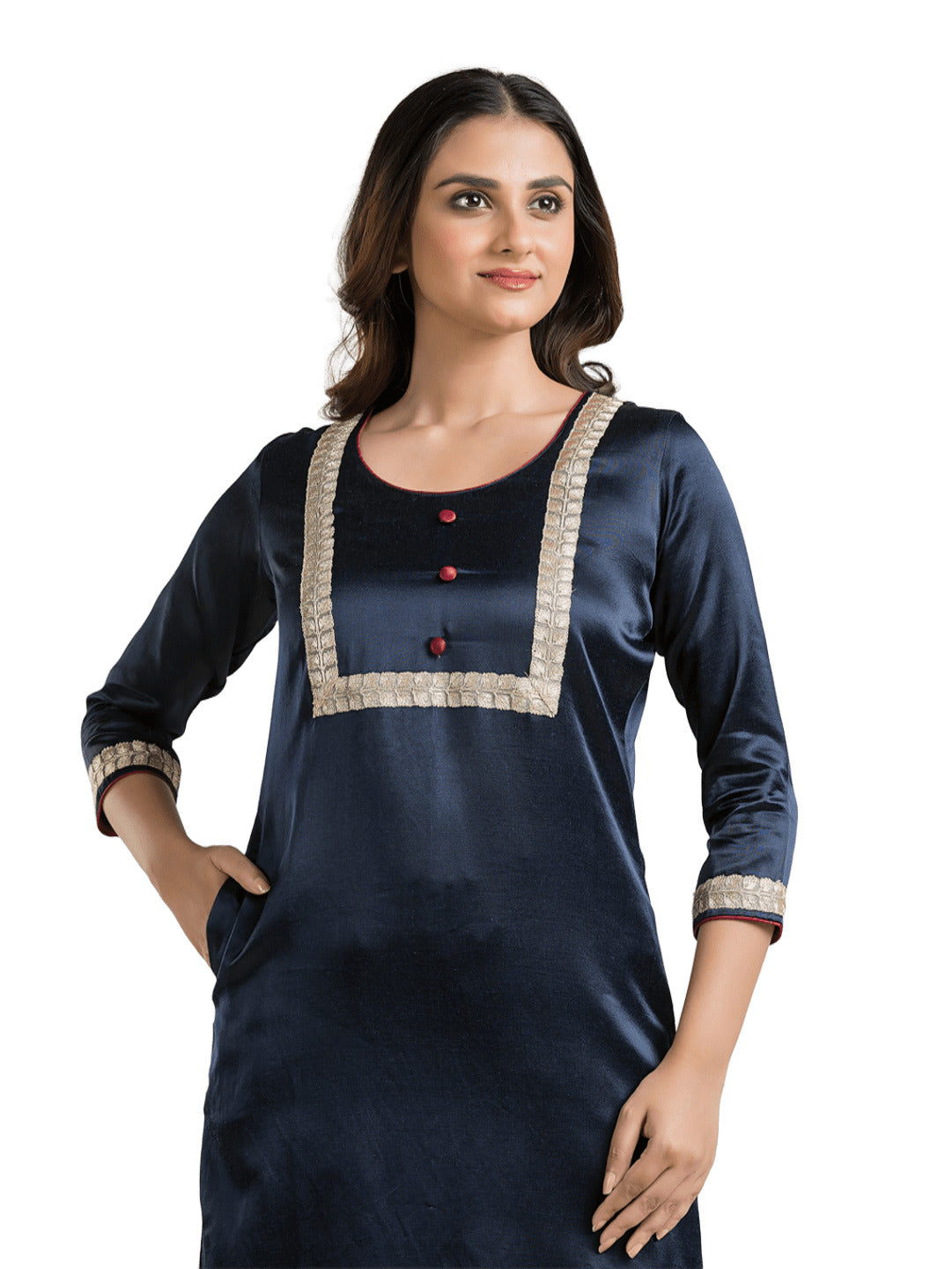 Women's Round Neck Blue Mashru Kurti