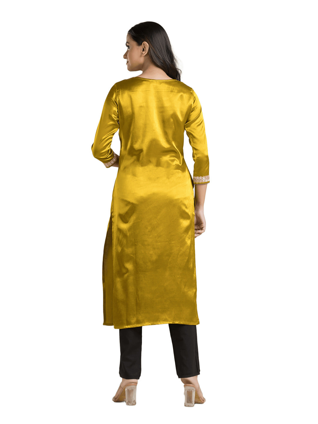 Women's Round Neck Yellow Mashru Kurti