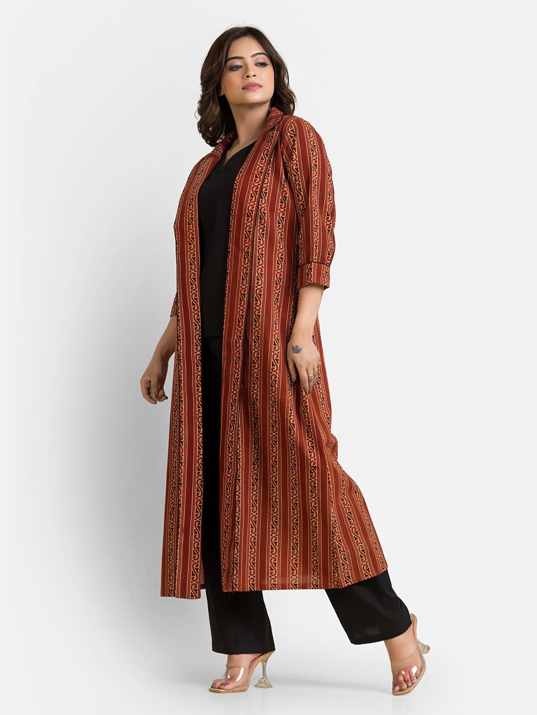 Women's Cotton Maroon Long Shrug