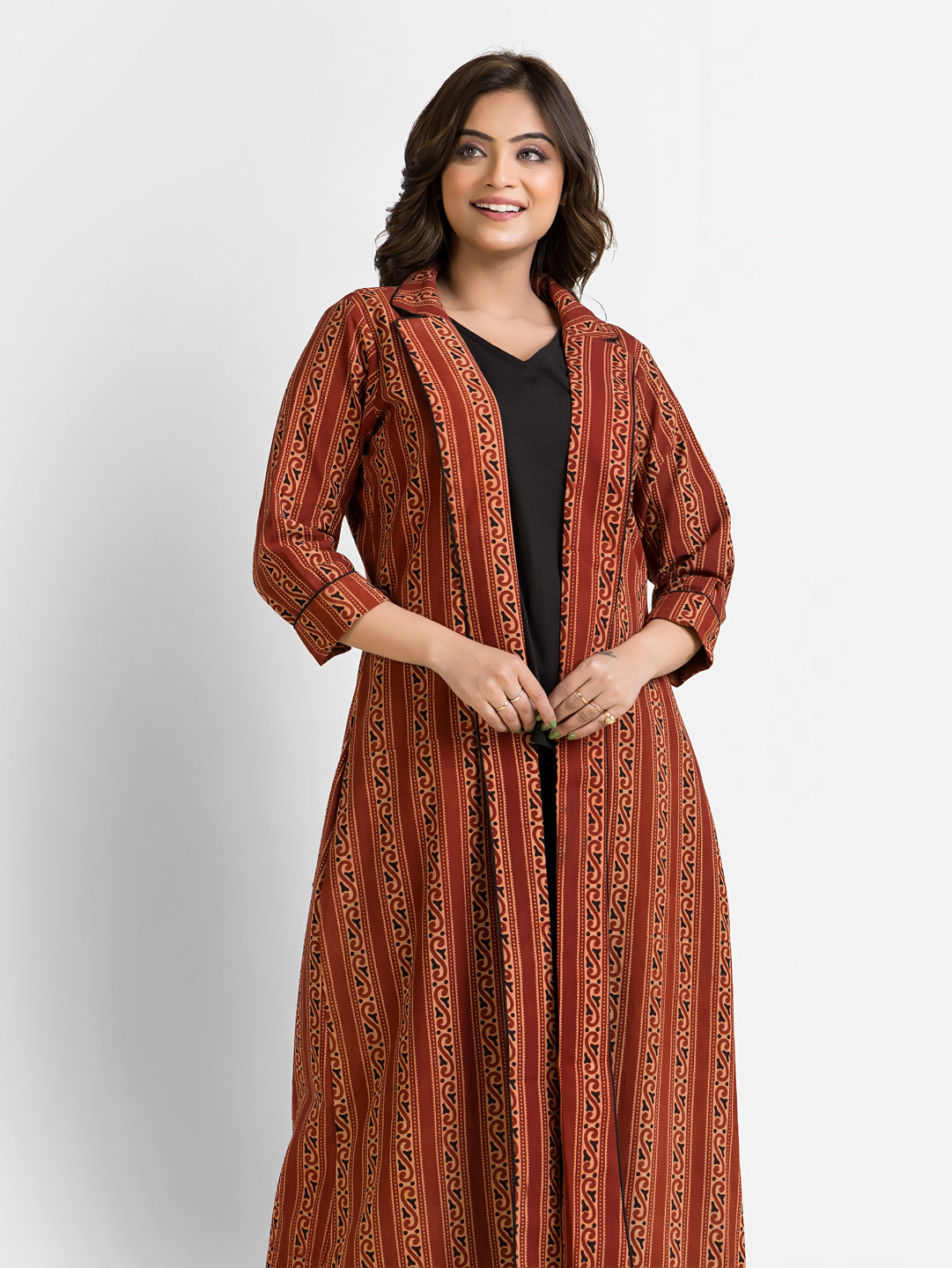 Women's Cotton Black Co Ord With Maroon Shrug