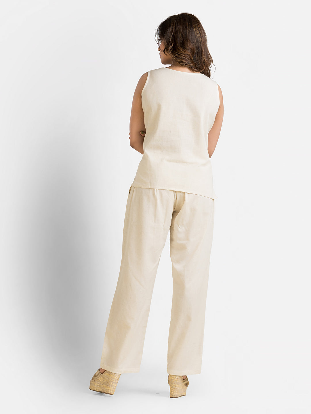Women's Cotton White Top With Pant Co ord Set