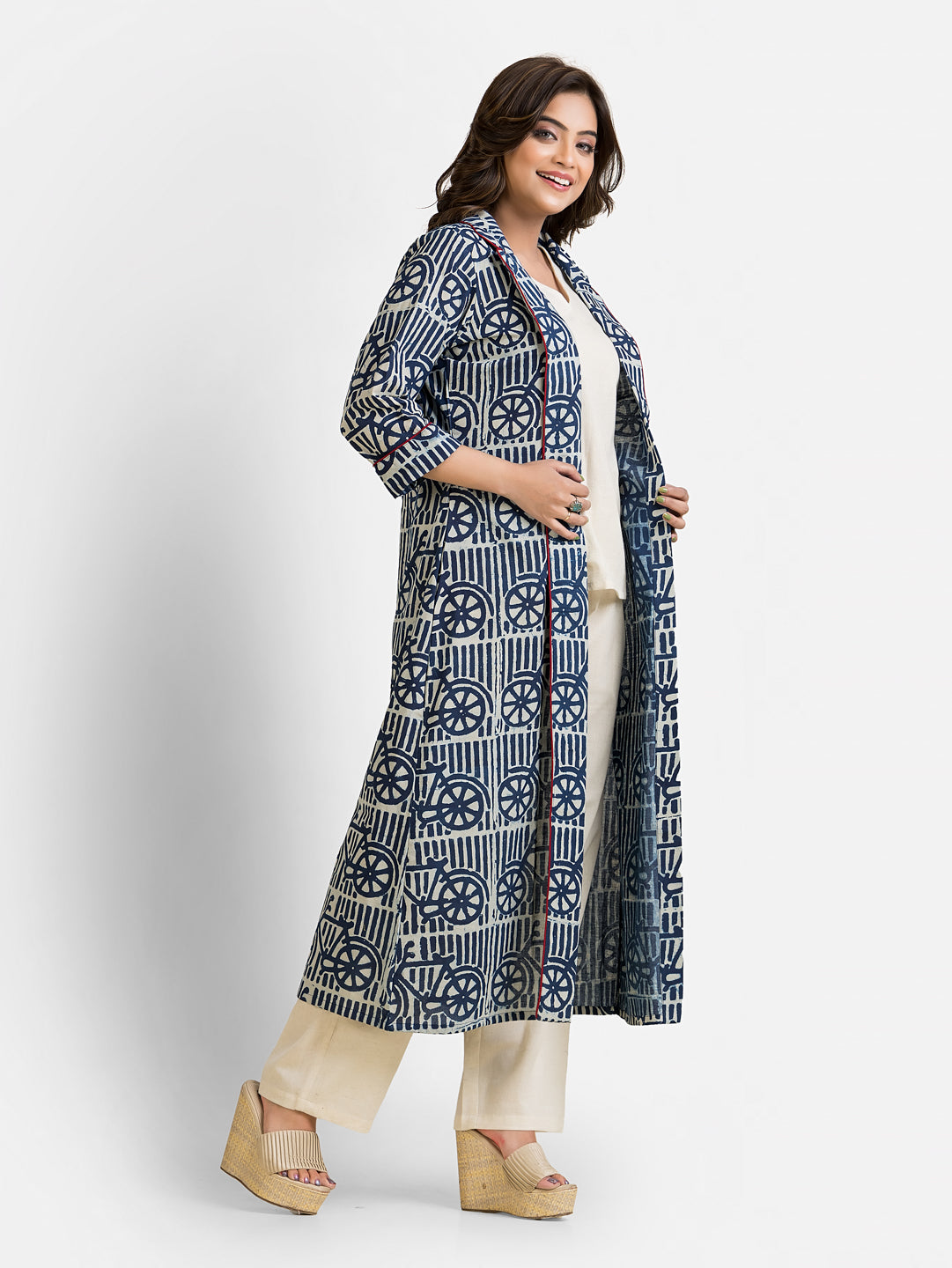 Women's Cotton Blue Long Shrug