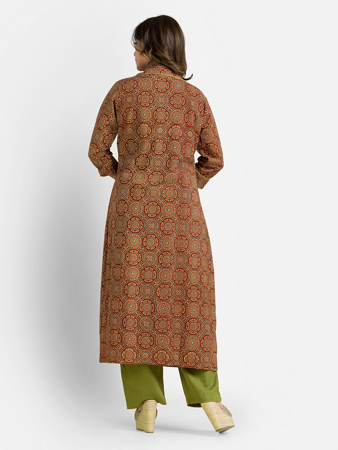 Women's Cotton Green Co-Ord With Beige Shrug