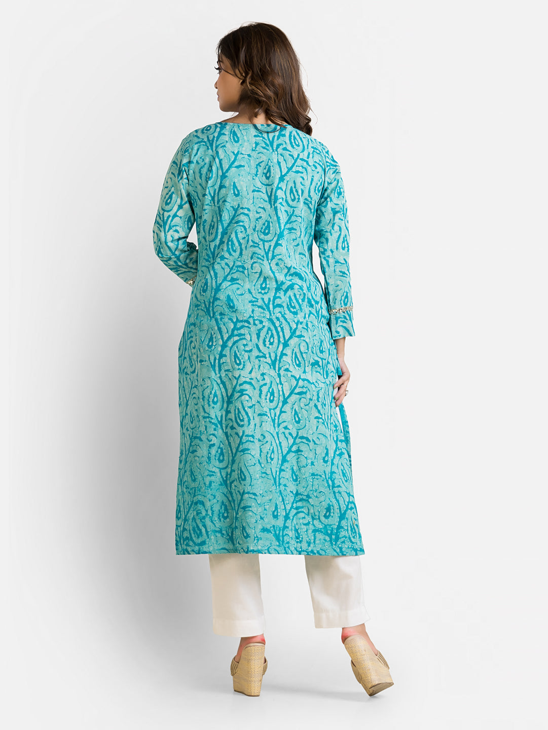 Women's Cotton Sea Green Dabu Mirror Kurti