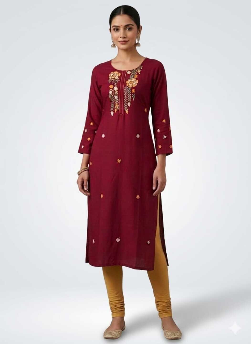 Women's Maroon Round Neck Kurti
