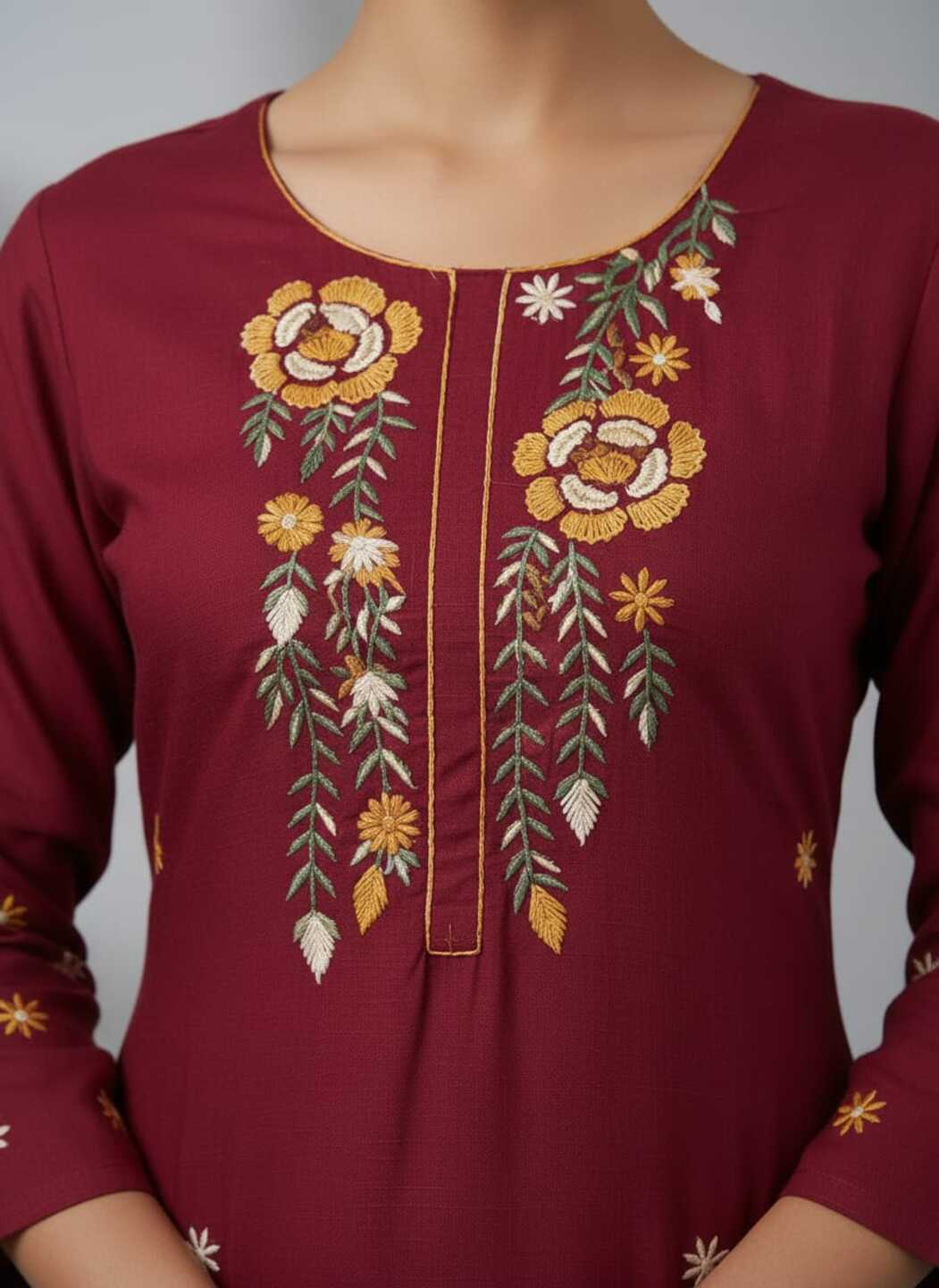 Women's Maroon Round Neck Kurti
