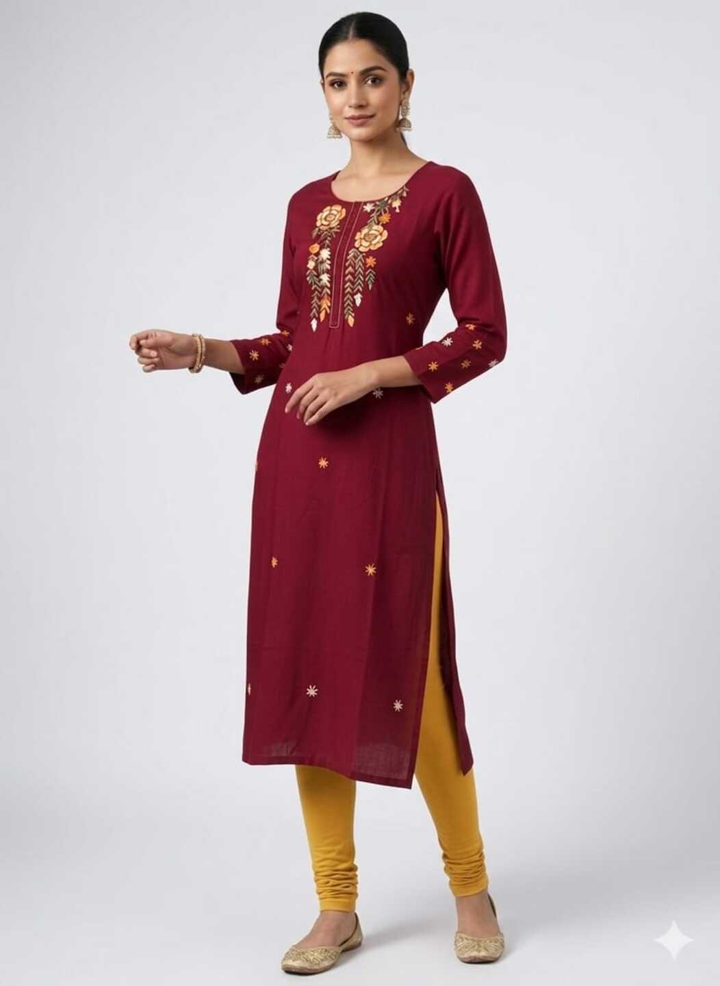 Women's Maroon Round Neck Kurti