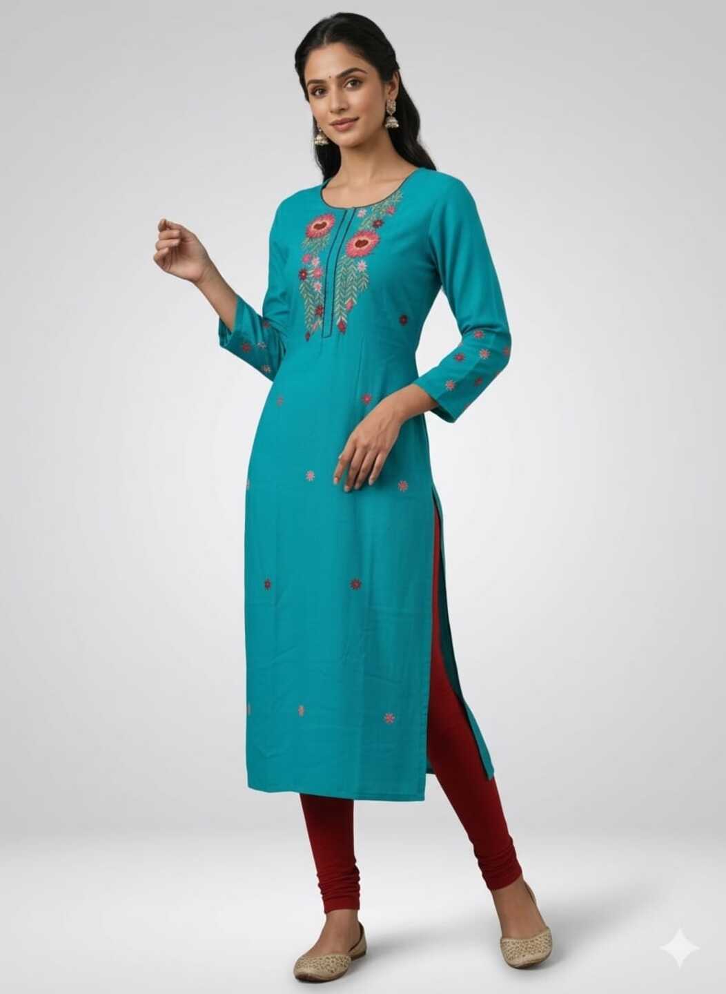 Women's Blue Round Neck Kurti
