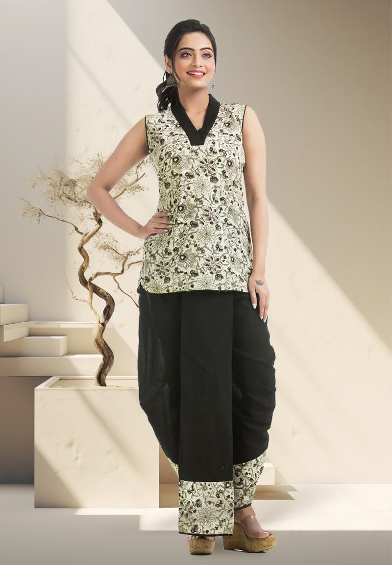 Black Dhoti Co-Ord Set on Floral Motif