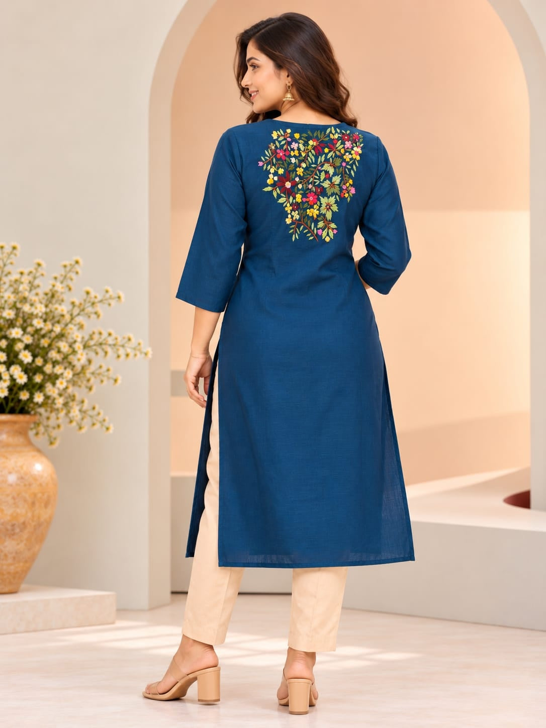 Women's Blue Threadwork Kurti