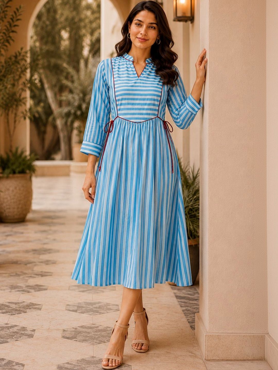 Women's Blue 3/4th Sleeves dress