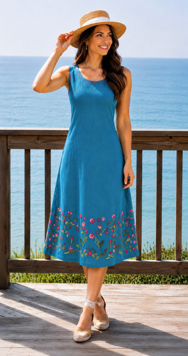 Women's Thread Work Blue Dress