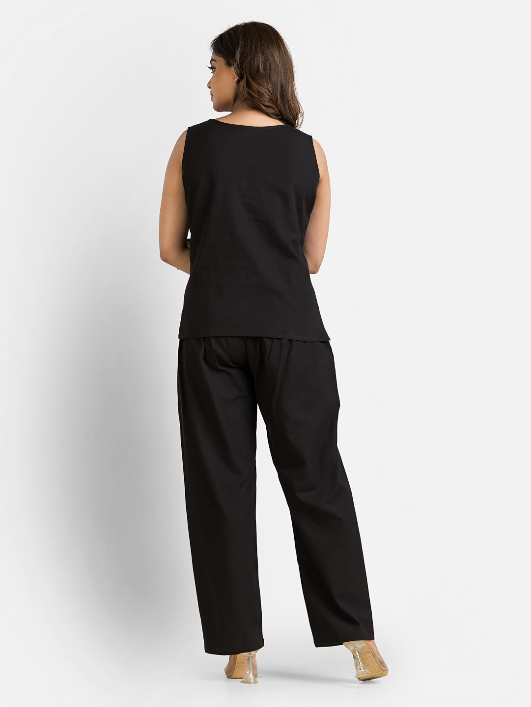 Women's Cotton Black Top With Pant Co ord Set