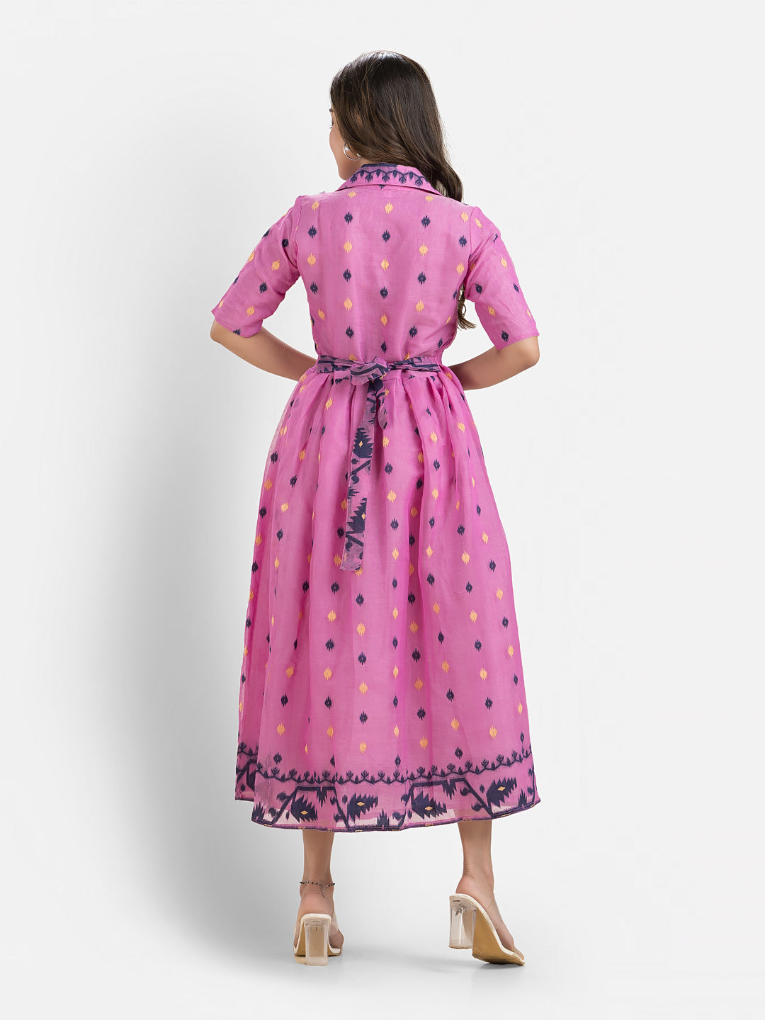 Women's Handwoven Pink Jamdani Dress